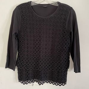 J Crew Womens Tiered Crocet Black Top, Cotton, Size Small
